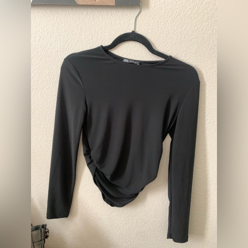 Zara Black Ruched Long Sleeve Blouse